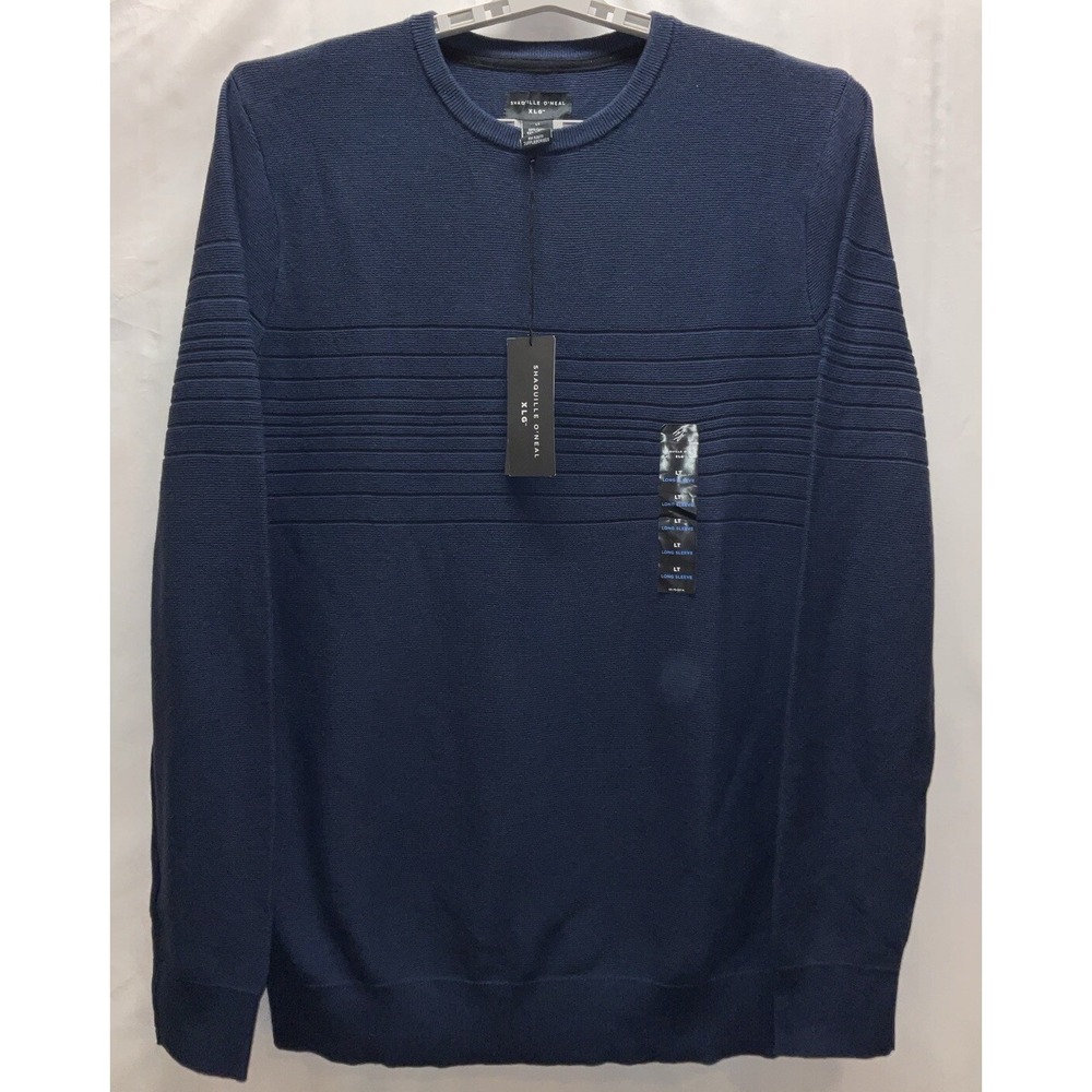 NWT Men's Shaquille O'Neal Big & Tall Crew Neck Sweater Navy Blue XLT